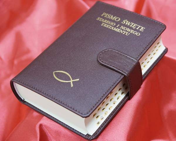 Pismo Święte skóra ze skorowidzem zamykane na magnes - koloru brązowego