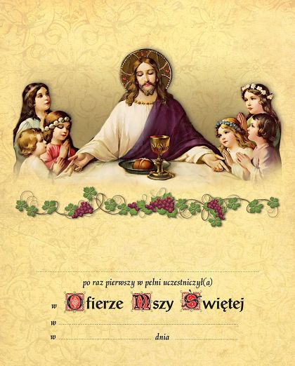 Pamiątka komunijna motyw Eucharystyczny