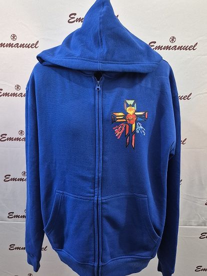 Bluza z kapturem rozpinana niebieska Krzyż (witraż)
