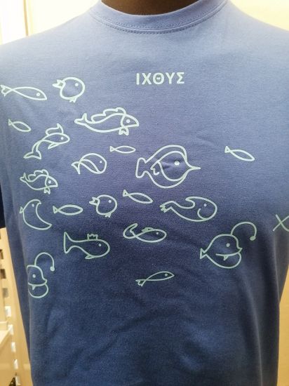 Koszulka niebieska Ichtys (z różnymi konfiguracjami rybek)