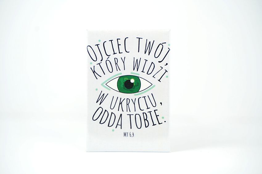 Magnes metalowy 8 x 5,5 cm - Ojciec Twój, który widzi w ukryciu odda Tobie Mt 6, 4 