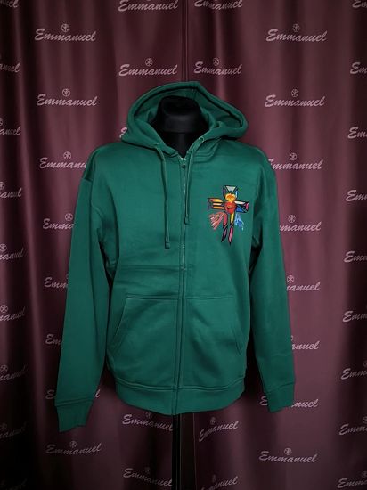Bluza z kapturem zielona rozpinana Krzyż (Witraż)