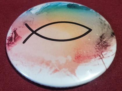 Przypinka button 7,8 cm Rybka wzór 1