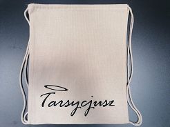 Plecak ecru z czarnym napisem TARSYCJUSZ
