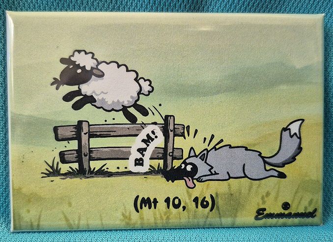 Magnes metalowy 8 x 5,5 cm Jak owce między wilki