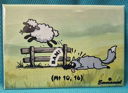 Magnes metalowy 8 x 5,5 cm Jak owce między wilki