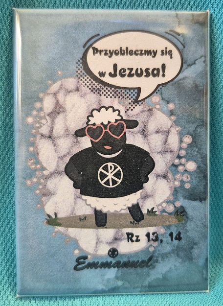 Magnes metalowy 8 x 5,5 cm Przyobleczmy się w Jezusa