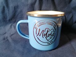 Kubek metalowy niebieski Bo jak śmierć potężna jest MIŁOŚĆ