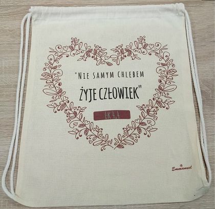 Plecak bawełniany ecru Nie samym chlebem żyje człowiek
