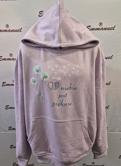 Bluza z kapturem liliowa W niebie jest pięknie