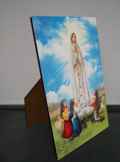 Matka Boża Fatimska obrazek na płycie HDF z podstawką