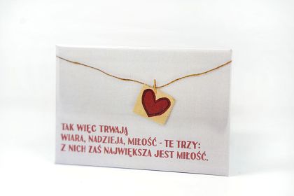 Magnes metalowy 8 x 5,5 cm - Tak więc trwają wiara, nadzieja, miłość...
