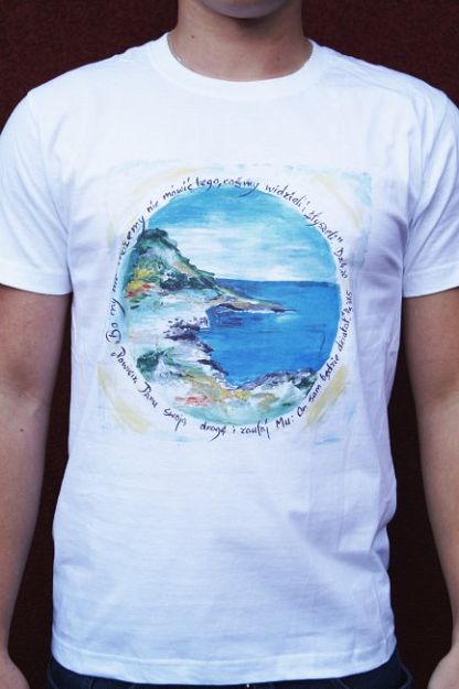 Koszulka T-shirt Bo my nie możemy nie mówić tego cośmy widzieli i słyszeli Dz 4, 20. Powierz Panu swoją drogę i zaufaj mu On sam będzie działał Ps 37, 5