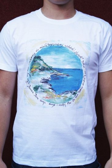 Koszulka T-shirt Bo my nie możemy nie mówić tego cośmy widzieli i słyszeli Dz 4, 20. Powierz Panu swoją drogę i zaufaj mu On sam będzie działał Ps 37, 5