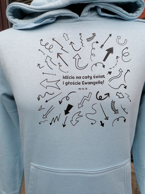 Bluza z kapturem niebieska Idźcie na cały świat i głoście Ewangelię