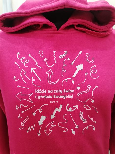 Bluza z kapturem różowa Idźcie na cały świat i głoście Ewangelię