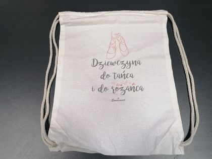 Plecak kolorowy biały Dziewczyna do tańca i do różańca - baletki