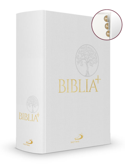 Biblia Plus płótno biała z paginatorami