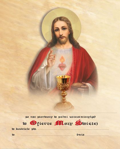 Pamiątka komunijna z wizerunkiem Jezusa Chrystusa