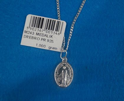 Srebrny Medalik z Matką Bożą Niepokalanie Poczętą + łańcuszek
