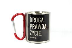 Kubek metalowy z karabińczykiem Droga, prawda, życie
