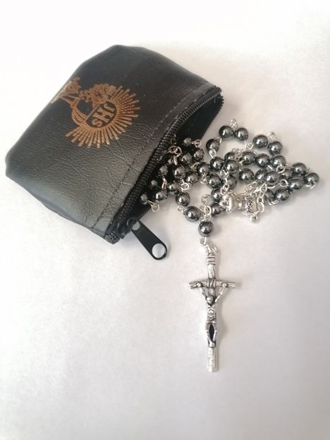 Różaniec komunijny czarny  + etui (zestaw 1)