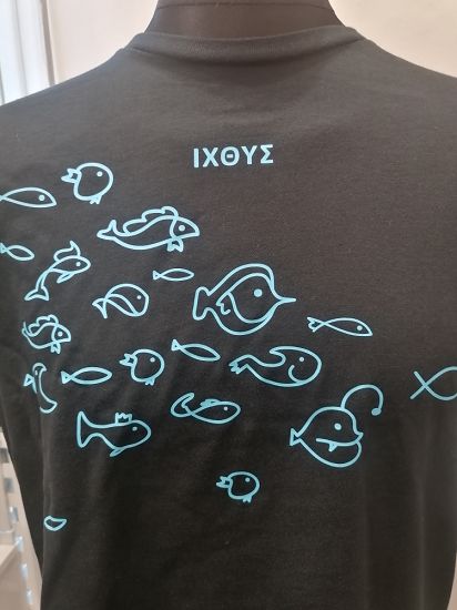 Koszulka czarna Ichtys (z różnymi konfiguracjami rybek)