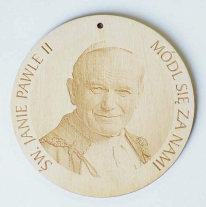 Obrazek drewniany okrągły - św. Jan Paweł II (10 cm)