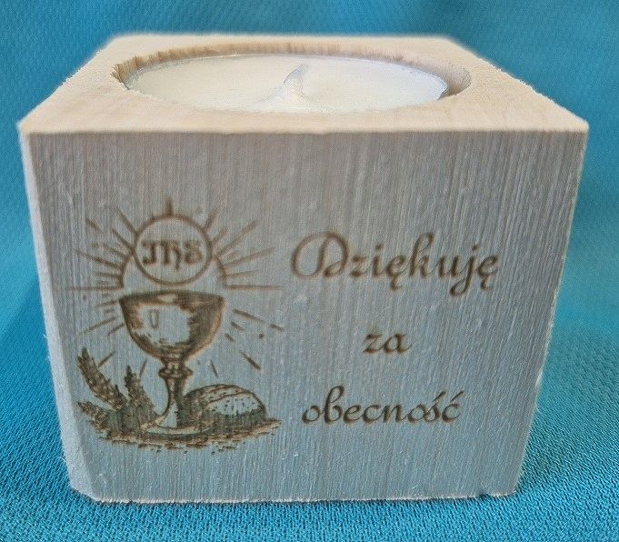 Świecznik drewniany Dziękuję za obecność (kielich)