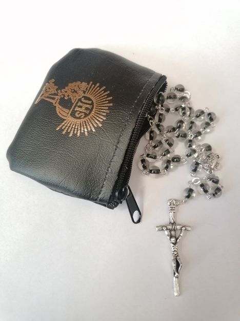 Różaniec komunijny czarny  + etui (zestaw 2)