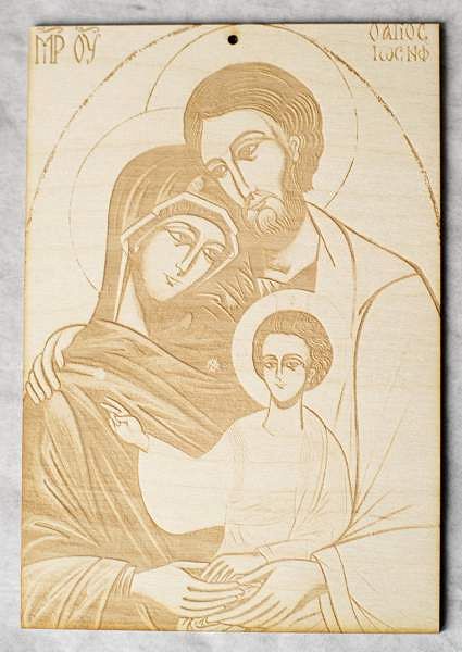 Ikona Świętej Rodziny - Obrazek drewniany grawerowany laserowo (20 cm)