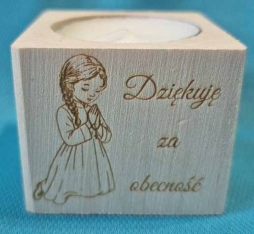 Świecznik drewniany Dziękuję za obecność (dziewczynka)