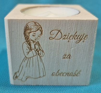 Świecznik drewniany Dziękuję za obecność (dziewczynka)