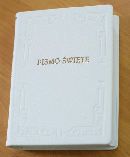 Pismo Święte skóra duże - białe (prezent na Komunię - Ślub)