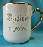 Kubek biały ze złotym rantem 330ml IHS Dziękuję że jesteś - 2