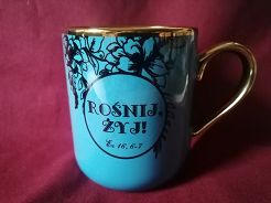 Kubek niebieski ze złotym rantem 330ml Rośnij żyj Ez 16, 6-7