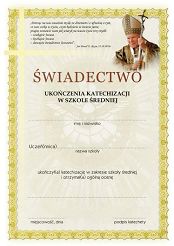Świadectwo ukończenia katechizacji w szkole średniej