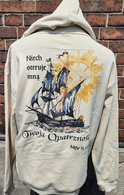 Bluza z kapturem piaskowa Niech steruje mną Twoja Opatrzność
