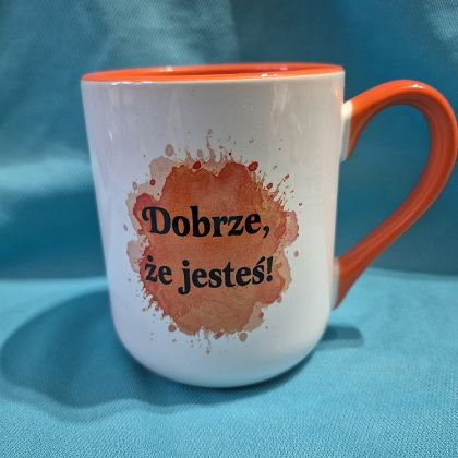 Kubek pomarańczowy zaokrąglony Dobrze że jesteś!