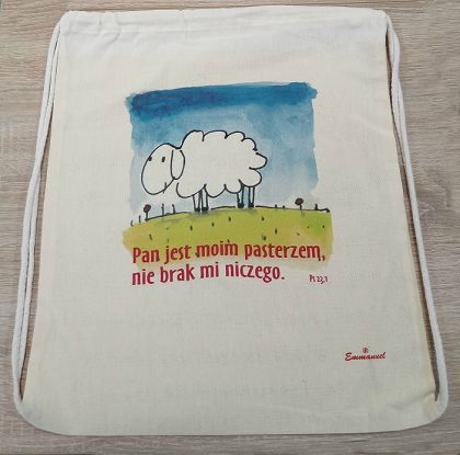 Plecak bawełniany ecru Pan jest moim pasterzem