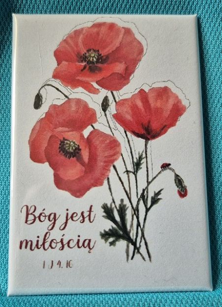 Magnes metalowy 8 x 5,5 cm Bóg jest miłością