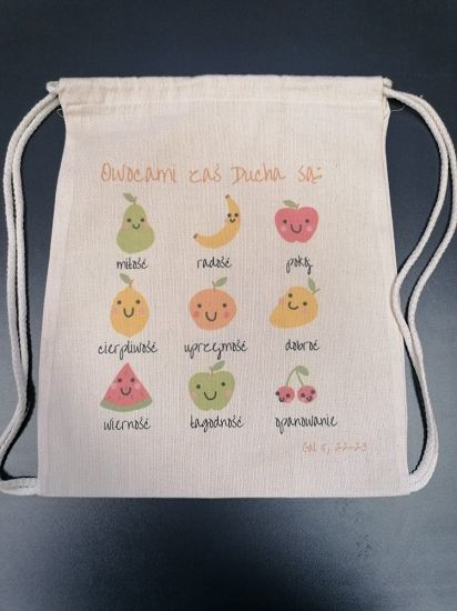 Plecak bawełniany ecru Owocami zaś Ducha są