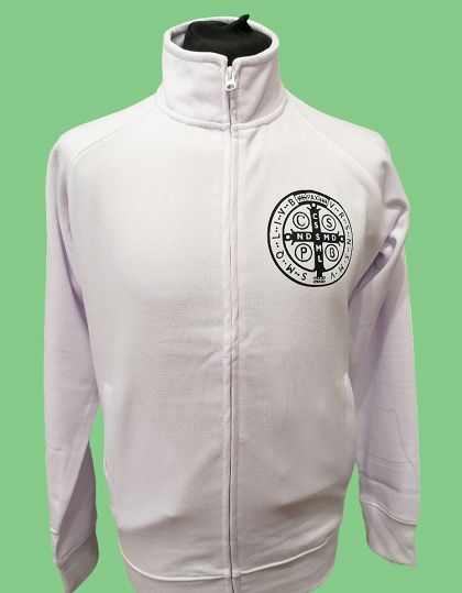 Bluza rozpinana biała Krzyż św.Benedykta