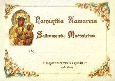 Pamiątka zawarcia sakramentu małżeństwa (wzór II)