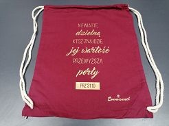 Plecak kolorowy bordowy Niewiastę dzielną któż znajdzie