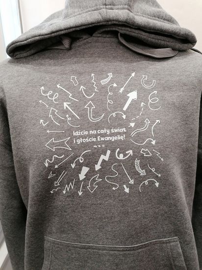 Bluza z kapturem szara Idźcie na cały świat i głoście Ewangelię