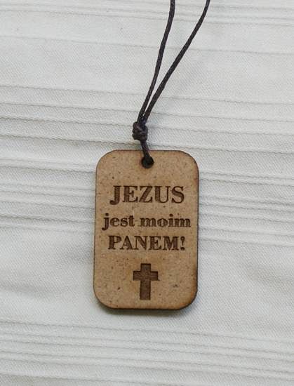 Zawieszka drewniana "nieśmiertelnik" na szyję (4 cm)