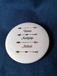 Przypinka button 5,6 cm Wiara nadzieja miłość
