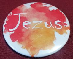 Przypinka button 7,8 cm czerwona Jezus
